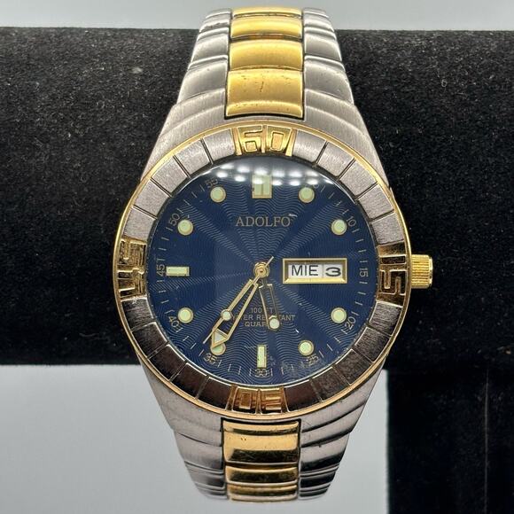 Silver & Blue Adolfo Men's Watch - Picture 1 of 5